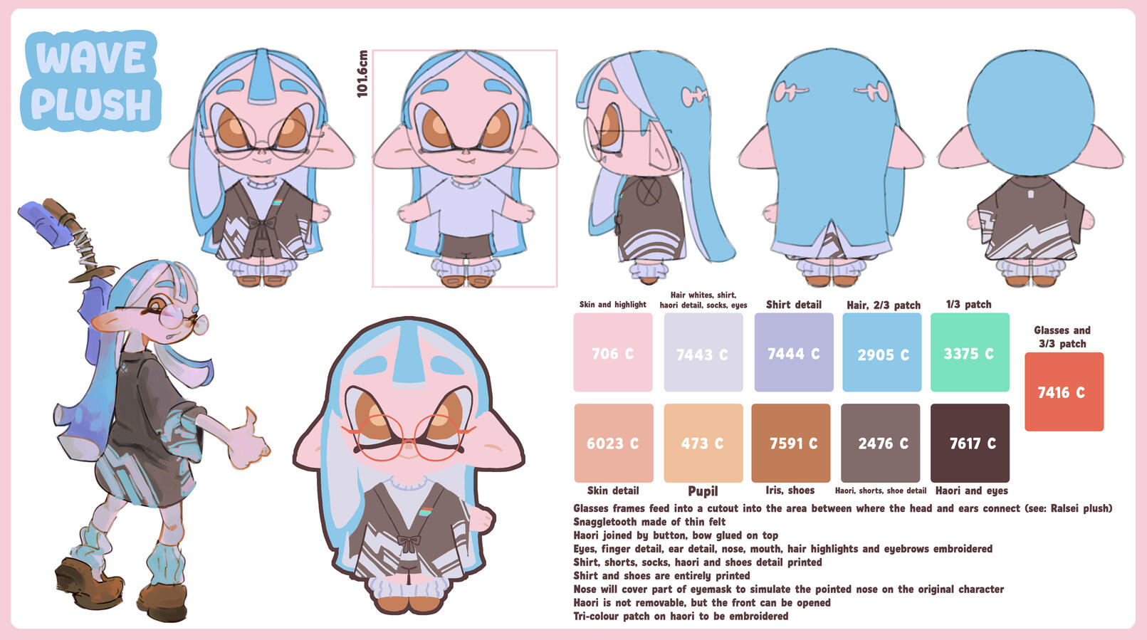 Plush design of my original Splatoon character, Wave